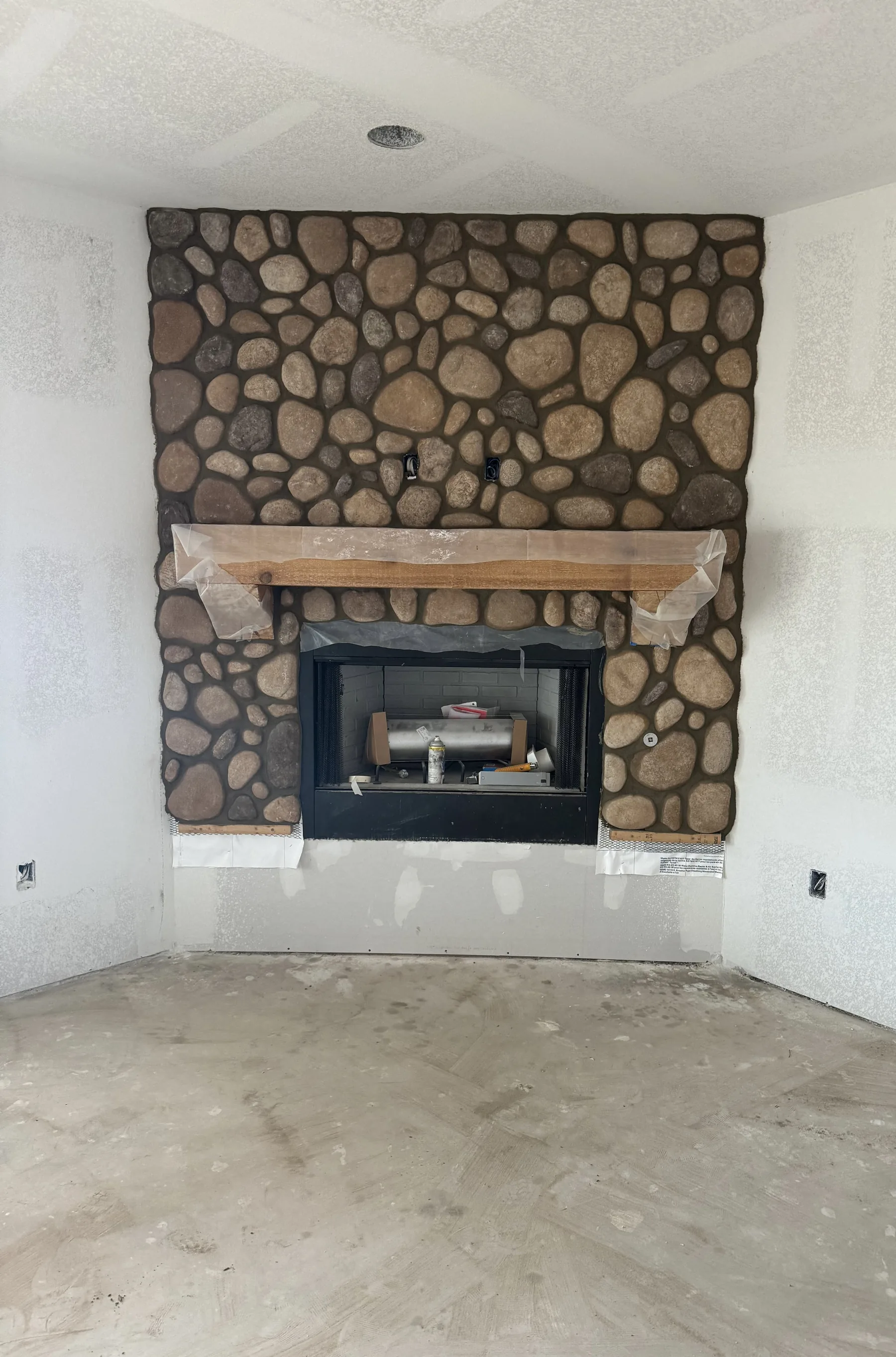 River rock fireplace